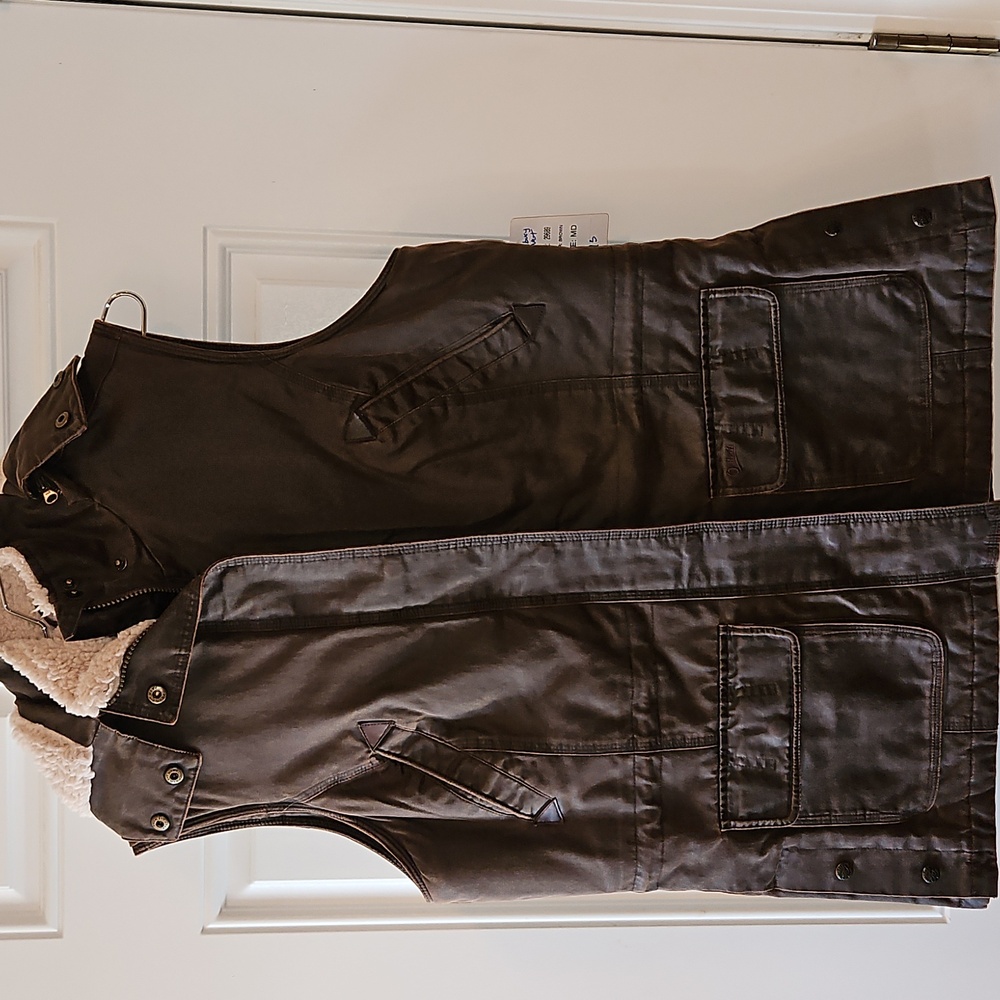 Women's Brown Dual Conceal & Carry Pockets Vest, Berber Lined, Removabke Hood
